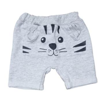 Imagem de Shorts Bebê Gatinho Cinza Com Bolso - Bebê Brasileiro, P