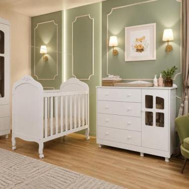 Imagem de Kit Cômoda E Berço Peroba Elô Branco Quarto Infantil