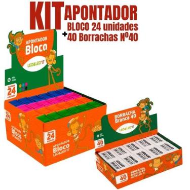 Imagem de Kit Apontador Escolar Com Depósito + Borracha Branca Leo & Leo - Leono