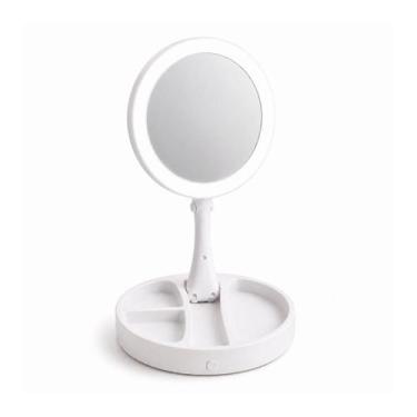 Imagem de Espelho de Maquiagem LED 10x Dupla Face Dobrável Portátil com Base Org