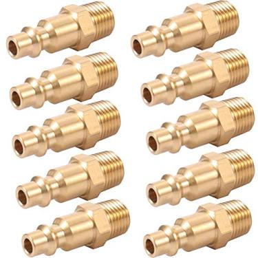 Imagem de Adaptador de conexão rápida de mangueira de ar industrial macho NPT de latão de 1/4 polegada, acoplador de ar e kit de plugue, acessórios para compressor de ar 10 peças (macho NPT)