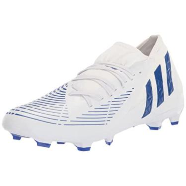 Imagem de adidas Tênis de futebol unissex Edge.3 Firm Ground, Branco/Azul/Branco, 12 Women/11 Men