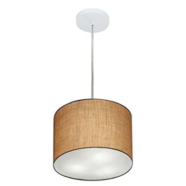 Imagem de Lustre Pendente Cilíndrico Cúpula Tecido 25x25 cm, Vivare Iluminação, Pendente4209 LP, Palha, Pequeno