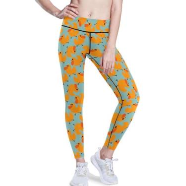 Imagem de KLL Leggings de ioga com estampa de pato fofo de animal amarelo para mulheres leggings de cintura alta com controle de barriga PP, Pato fofo, animal amarelo, X-Small