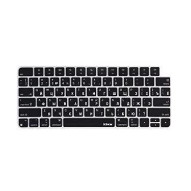 Imagem de XSKN Capa de silicone para teclado em língua russa preta versão dos EUA compatível com Apple iMac 24 polegadas M1 2021 teclado mágico com Touch ID A2449 com chave de bloqueio A2450 sem teclado