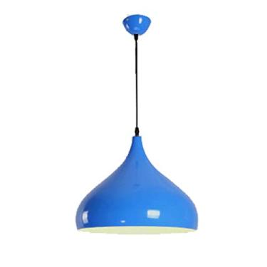 Imagem de Lâmpada pendente de arte semicircular criativa de alumínio, luminária suspensa de cabeça única, lustre de estilo rústico, luminária de teto, luminária para bar de restaurante (cor: azul-a, tamanho: 40