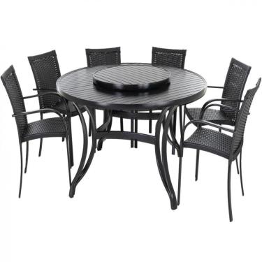 Imagem de Jogo Mesa Giratória 1,50m Com 6 Cadeiras Em Alumínio Trama Preto