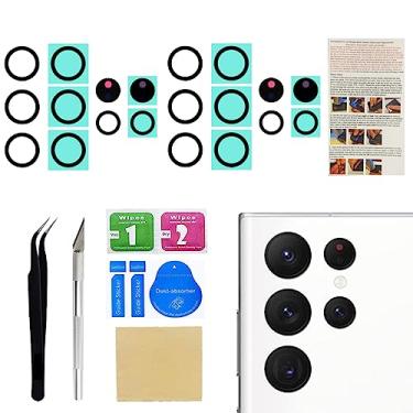 Imagem de Phoupair Conjunto de 2 lentes traseiras de vidro para câmera traseira para Samsung Galaxy S22 Ultra (todas as operadoras) com adesivo pré-instalado com ferramentas de reparo