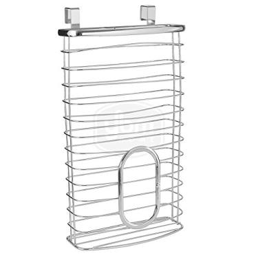 Imagem de YBM Home Recipiente e dispensador de sacolas plásticas para sacolas de supermercado, organizador de armazenamento de metal sobre a porta do armário comporta até 50 sacolas de compras de plástico,