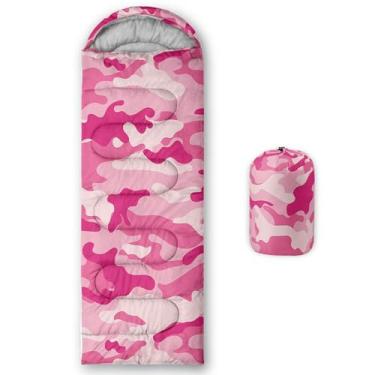 Imagem de Sacos de dormir para adultos e crianças, impressão 3D, saco de dormir para meninas e meninos, leve, impermeável, frio/quente, 3 estações, viagens ao ar livre com bolsas de compressão