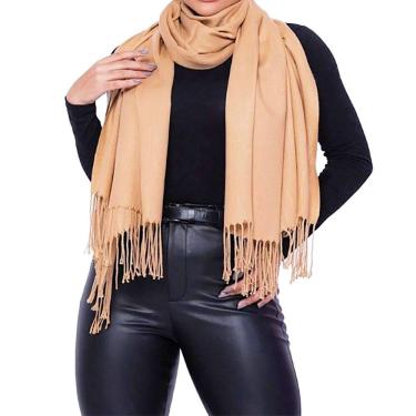 Imagem de Pashmina Cachecol Scarf Xale Echarpe Lenço Longo Inverno: Modelo Liso com Franjas Diversas Cores