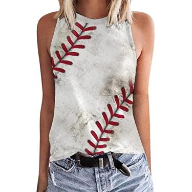 Imagem de Nagub Camiseta regata de beisebol feminina sem mangas plus size com estampa da bandeira americana camisetas casuais verão básico para treino 2024, Branco 6, GG