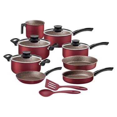 Imagem de Jogo de Panelas Paris 10 Peças em Alumínio com Revestimento Interno e Externo Antiaderente Vermelho Tramontina 28599/727