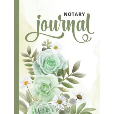 Imagem de Hardcover Notary Journal: 8.5x11 Large Notarial Logbook/With 200 Numbered Pages - Two Record Logs Per Page / 400 Records/Ledger Book Gift For ... Green Rose Flower - Floral Watercolor Art