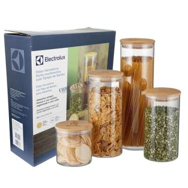 Imagem de Kit Potes De Vidro Herméticos Tampa Em Bambu 4uni Electrolux