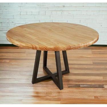 Imagem de Mesa Redonda Madeira Maciça e Aço para Sala de Jantar Industrial Rusti