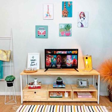 Imagem de Rack de TV Industrial de Ferro e Madeira Style Square 2 Nichos e 1 Nic