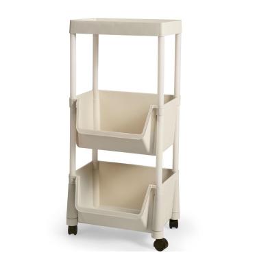 Imagem de Carrinho Multiuso Prático 3 Prateleiras Em Plástico Com Rodízio - Creme