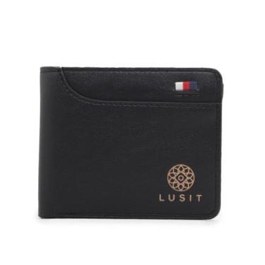 Imagem de Carteira masculina Lusit Couro Minimalista modelo fino, Preto