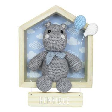 Imagem de Porta Maternidade Casinha Hipopótamo Menino Crochê Quarto Bebê Infanti