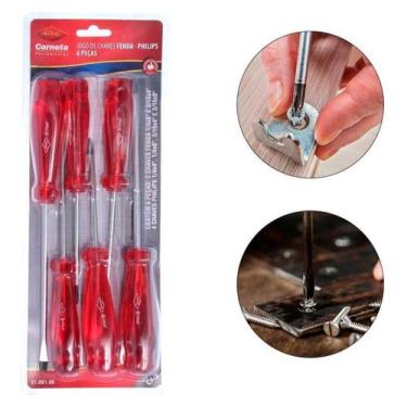 Imagem de Jogo Chaves de Fenda e Phillips 6 Peças - Corneta Imantada - Chaves Fe