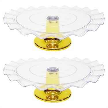 Imagem de Kit 2 Boleira Porta Doce 21cm Bandeja Acrílico Decoração Festa Ouro - 