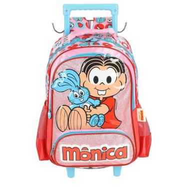 Imagem de Mochila de Rodinha Com Alça Luxcel Turma da Mônica Azul Rosa