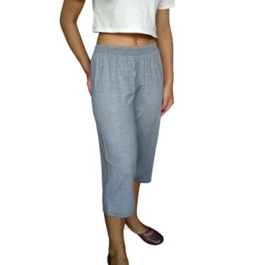 Imagem de Calça Feminina Corsário Soltinha Elástico Lisa Viscolycra Pp Ao Plus S