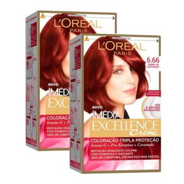 Imagem de Kit 2 Tintura Creme Imédia Excellence L'oréal Vermelho Acetinado 6.66 