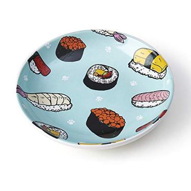 Imagem de PetRageous 17016 Tempo de sushi! Prédio seguro para lava-louças, pires para gatos e cães, 70 g, 12,7 cm de diâmetro, 2,5 cm de altura para cães e gatos pequenos, azul