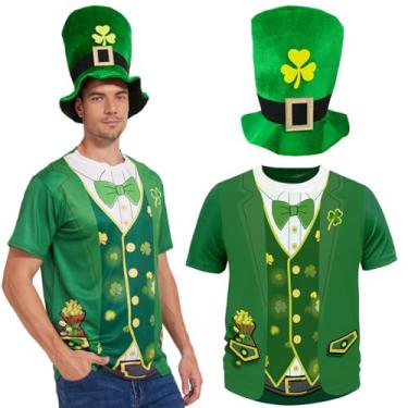 Imagem de Vegove 2 Pcs Novelty St. Patrick’s Day Costume Set for Men, Green Leprechaun Tuxedo T-Shirt with Shamrock Top Hat, Mens Funny Irish Holiday Party Outfits Accessories (X-Large)
