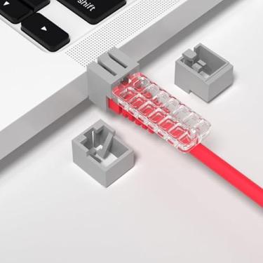 Imagem de Bloqueador de porta de rede RJ45 de 20 peças e capa contra poeira com 1 chave, trava de porta de rede, protetor de porta Ethernet, trava de cabo LAN para bloquear cabos Ethernet, para escritórios e