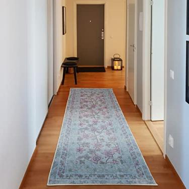 Imagem de Ambesonne Tapete decorativo floral, ramos de flores curlicue de primavera romântica prado botânico de cores suaves, tapete de qualidade para quarto, dormitório e sala de estar, 6 m x 19 cm, azul bebê