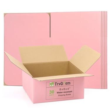 Imagem de TryDrem 30 pacotes de caixas de papelão ondulado rosa de 8x8x4 polegadas, caixas de transporte médio, caixas de embalagem postal para pequenas empresas