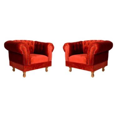Imagem de Duas Poltronas Chesterfield Capitone Suede Vermelho Decorativa /  Sala
