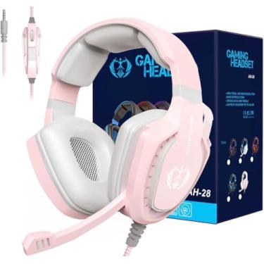Imagem de Anivia Fones de ouvido para meninas para escola, lindo fone de ouvido rosa para jogos, com fio com microfone, compatível com PC computador, PS5, Xbox PS4