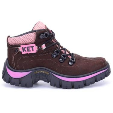 Imagem de Coturno Feminino Bota Adventure Tênis Couro Legitimo Café - Ketter Boo