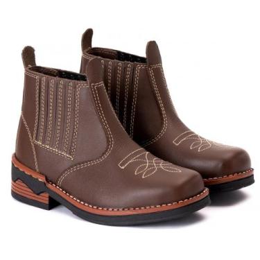 Imagem de Bota Texana Infantil em Couro Marrom Modelo Chelsea Juvenil-339 - Elef