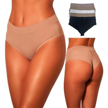 Imagem de Kit 5 Fio Duplo Cós Alto Básico Conforto Costura Reforçada Feminina - 