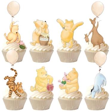 Imagem de 48 Pcs Winnie Cupcake Toppers Classic The Pooh Baby Shower Decorations Cute Cake Decorations Oh Baby Mommy-To-Be Party Favors Boys and Girls First Birthday Supplies
