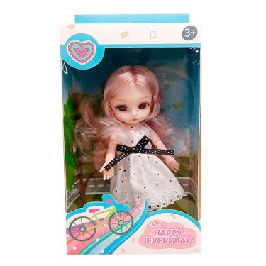 Imagem de Mini Boneca Gina Happy Everyday com Vestido Fashion Branco 15cm T048 - BBR Toys