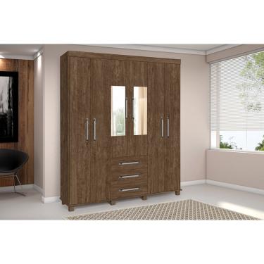 Imagem de Roupeiro arizona casal mocaccino 6 portas 3 gavetas c/espelho 100%MDF