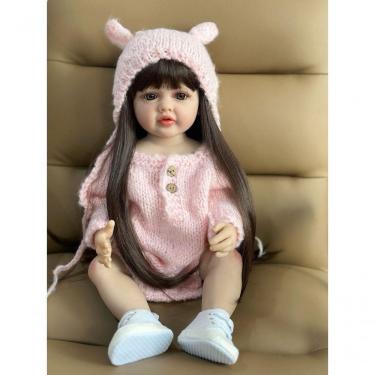 Imagem de Bebê Reborn Menina Boneca De Silicone Macio Longo Cabelo Castanho Color Tianxin