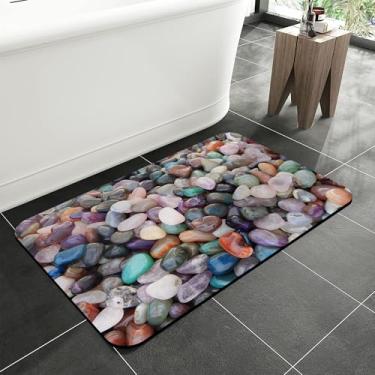 Imagem de Tapetes de banheiro coloridos de paralelepípedos, tapete de banho absorvente de secagem rápida, tapete de chuveiro macio e fácil de limpar para banheiro, banheira e chuveiro, lavável na máquina, 40 cm