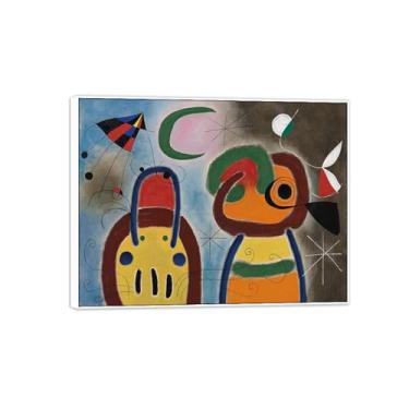 Imagem de MUHJDYC Joan Miró Imagem de arte de parede em tela - reprodução de impressões de arte famosas abstratas - pinturas com moldura branca para decoração de sala de estar (árvore de prata) 20 x 25 cm - 8 x