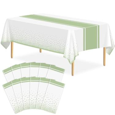 Imagem de LIKAJON Pacote com 12 toalhas de mesa brancas e verde-sálvia, decoração de festa, toalha de mesa de plástico branca, estampada, verde sálvia, caminho de mesa, 137 x 272 cm, capa de mesa retangular