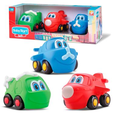 Imagem de 3 Brinquedo Infantil Avião Helicóptero Vinil Macio Bebê