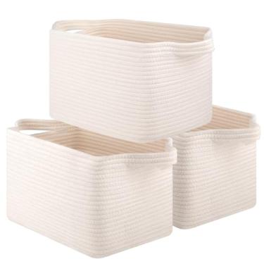 Imagem de OIASKET Cesta de armazenamento para organização, cestas de tecido para armazenamento, cestas decorativas retangulares para guarda-roupas, brinquedos, livros, caixas organizadoras de berçário - pacote