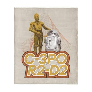 Imagem de Cobertor Star Wars clássico retrô C-3PO e R2-D2, lã de toque de seda ultramacia, roupa de cama leve e quente com tema de galáxia para crianças ou adultos, sofá aconchegante, cama ou cobertor de viagem