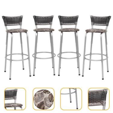 Imagem de Banco Para Balcão Alto Estrutura Prata Encosto Junco Degradê Ideal Ban